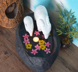 WHITE ELEPHANTS  IN POND WATER POOL WITH TEA LIGHT HOLDER-HDEP001