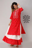 WHITE AND RED COTTON SLUB KURTI WITH SKIRT-D.NO. - 4471