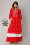 WHITE AND RED COTTON SLUB KURTI WITH SKIRT-D.NO. - 4471
