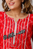 WHITE AND RED COTTON SLUB KURTI WITH SKIRT-D.NO. - 4471