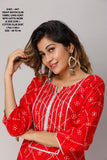 WHITE AND RED COTTON SLUB KURTI WITH SKIRT-D.NO. - 4471