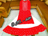 WHITE AND RED COTTON SLUB KURTI WITH SKIRT-D.NO. - 4471