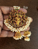 SHREE KRISHNA REAL KEMP STONE PENDANT WITH PEARL CHAIN AND MATCHING EARRINGS-NSJG001
