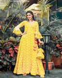 PLEASANT YELLOW MAXI KURTI FOR WOMEN -FFI-103Y