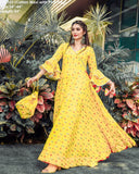 PLEASANT YELLOW MAXI KURTI FOR WOMEN -FFI-103Y