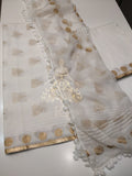 White Cotton Printed Suit with Golden Designs -SSM014