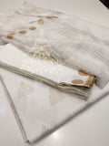 White Cotton Printed Suit with Golden Designs -SSM014