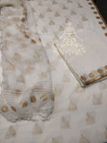 White Cotton Printed Suit with Golden Designs -SSM014