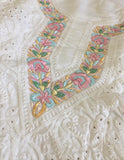 PURE SOFT VOIL COTTON KURTA MATERIAL WITH PINK  PARSI WORK -SSMSSW0012P