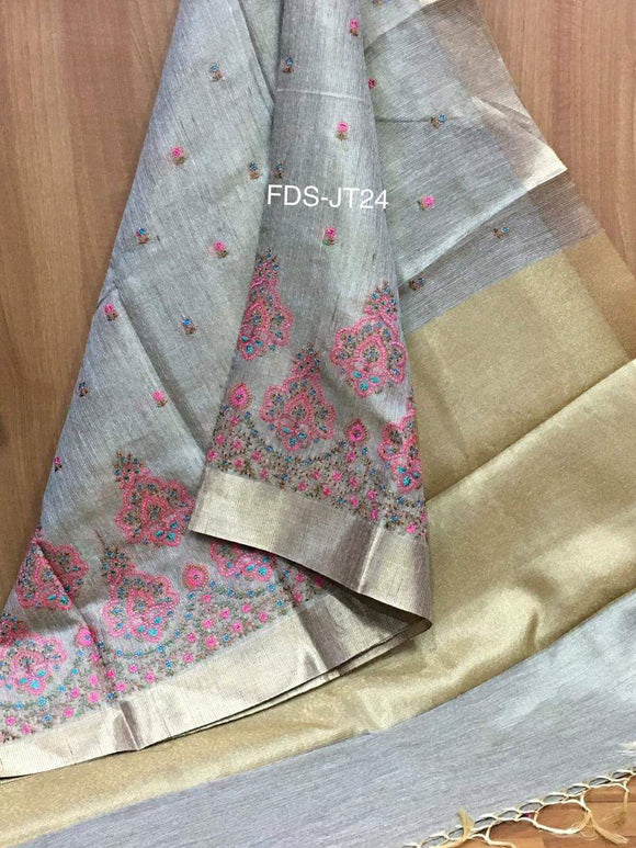 Exclusive Jute Tissue Saree  with intricate embroidery work allover-FDS-JT24