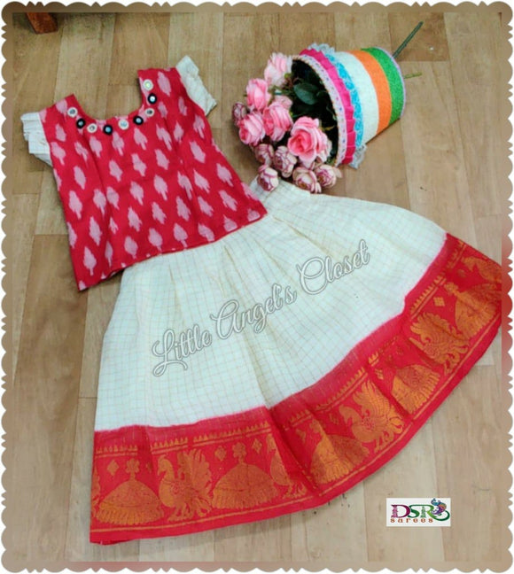 Fusion of Ikkat Top and  Madurai Sangudi Skirt-LC2KS008