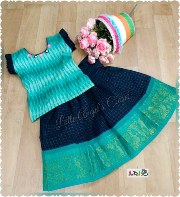 Fusion of Ikkat Top and  Madurai Sangudi Skirt-LC2KS006