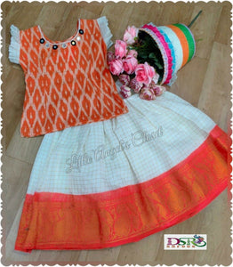Fusion of Ikkat Top and  Madurai Sangudi Skirt-LC2KS004