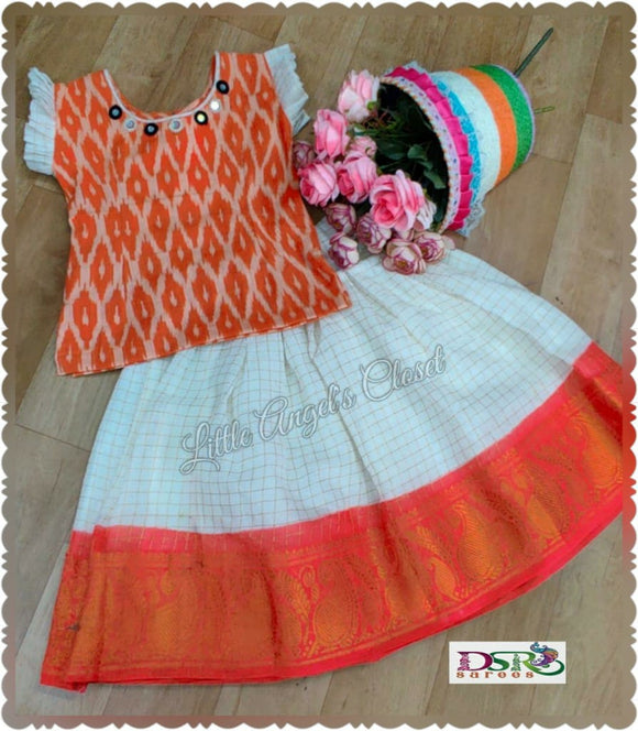 Fusion of Ikkat Top and  Madurai Sangudi Skirt-LC2KS004