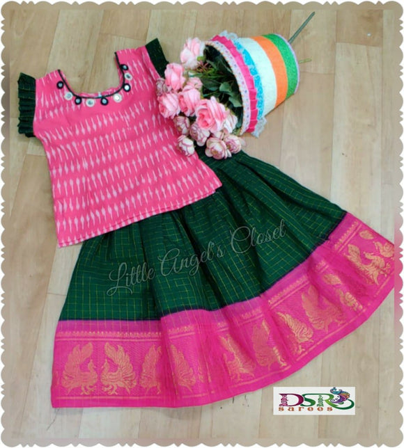 Fusion of Ikkat Top and  Madurai Sangudi Skirt-LC2KS005