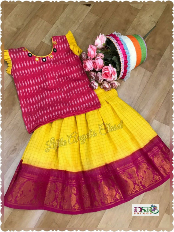 Fusion of Ikkat Top and  Madurai Sangudi Skirt-LC2KS002