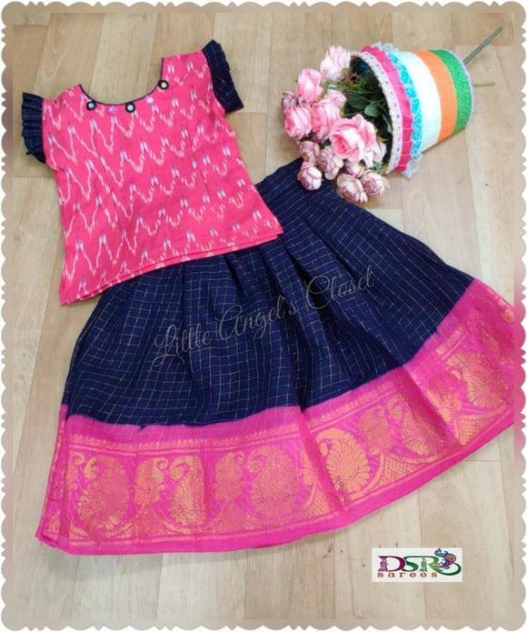 Fusion of Ikkat Top and  Madurai Sangudi Skirt-LC2KS001