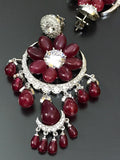 Ruby Red Platinum plated Diamond replica Earrings studded with original Pota Stones-MOEWE1775R