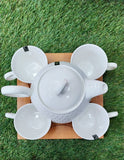WHITE DESIGNER WEAR SET OF 4 CUPS AND TEA POT  FOR YOU-SKDHD001