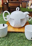 WHITE DESIGNER WEAR SET OF 4 CUPS AND TEA POT  FOR YOU-SKDHD001