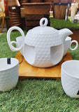 WHITE DESIGNER WEAR SET OF 4 CUPS AND TEA POT  FOR YOU-SKDHD001