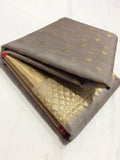 GEORGEOUS GREY COLOR KATAN SILK SAREE WITH INTRICATE GOLD ZARI WEAVED BORDERS -SAKSSW001G