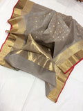 GEORGEOUS GREY COLOR KATAN SILK SAREE WITH INTRICATE GOLD ZARI WEAVED BORDERS -SAKSSW001G