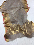 GEORGEOUS GREY COLOR KATAN SILK SAREE WITH INTRICATE GOLD ZARI WEAVED BORDERS -SAKSSW001G