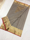 GEORGEOUS GREY COLOR KATAN SILK SAREE WITH INTRICATE GOLD ZARI WEAVED BORDERS -SAKSSW001G
