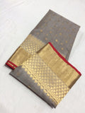 GEORGEOUS GREY COLOR KATAN SILK SAREE WITH INTRICATE GOLD ZARI WEAVED BORDERS -SAKSSW001G