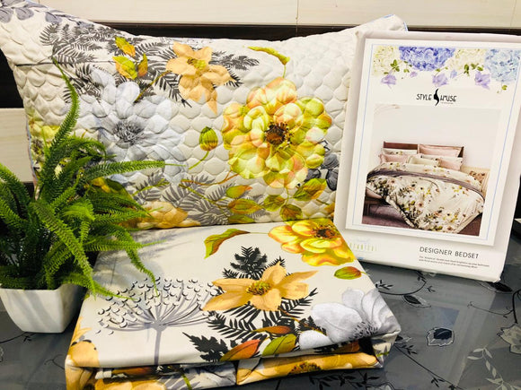 NEW  BOTANICAL BED SHEET  WITH PAIR OF QUILTED PILLOW COVER-GTCBS0016