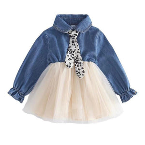 HIGH QUALITY DENIM AND NET FROCK WITH SCARF  FOR GIRLS-SKDKDG002S
