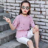 Crush material top and  Capri studded with pearls for girls-SKDGF0011