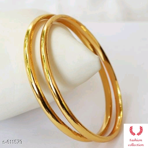 Pair of 2 Ladies Elegant Alloy Gold Plated Bangles Vol 1-FCOWJBW006