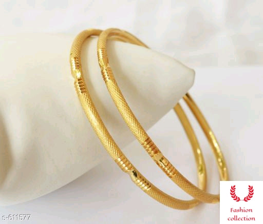 Pair of 2 Ladies Elegant Alloy Gold Plated Bangles Vol 1-FCOWJBW005
