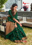 Green  RajYogPure Linen Silk Saree for Women-21ESW001GR