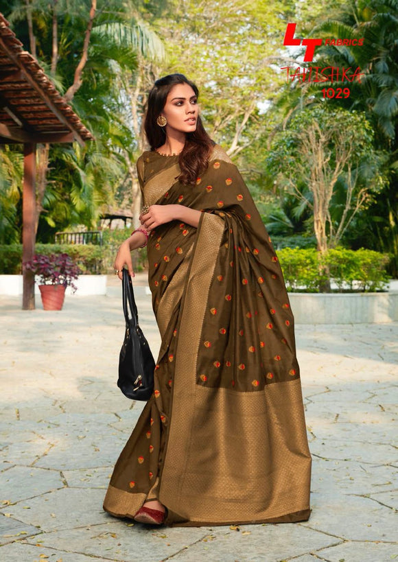 Brown RajYogPure Linen Silk Saree for Women-21ESW001BRW