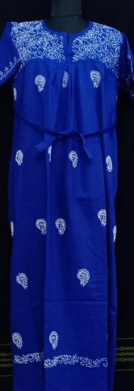 Garima Lucknow Chikankari Non transparent Handcrafted Night Gown