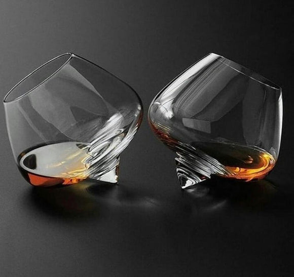 PAIR OF 2 ROUND WHISKEY GLASSES GRAVITY DEFYING  -SKDHDWG002R