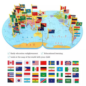 Map Of The World,Wooden World Map and 36 Flags Matching Puzzle Wall Map Geography Kids Educational Toy-SARAKT001