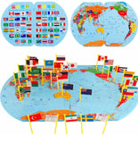 Map Of The World,Wooden World Map and 36 Flags Matching Puzzle Wall Map Geography Kids Educational Toy-SARAKT001