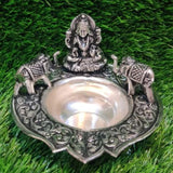 GAJA LAKSHMI , ANTIQUE FINISH GERMAN SILVER DIYA/LAMP -HDGLD001