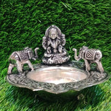 GAJA LAKSHMI , ANTIQUE FINISH GERMAN SILVER DIYA/LAMP -HDGLD001