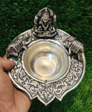 GAJA LAKSHMI , ANTIQUE FINISH GERMAN SILVER DIYA/LAMP -HDGLD001