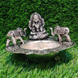 GAJA LAKSHMI , ANTIQUE FINISH GERMAN SILVER DIYA/LAMP -HDGLD001