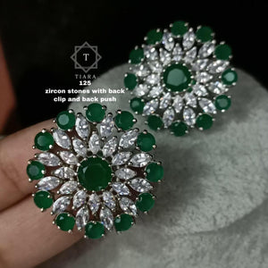 GREEN BIG ZIRCON STONES STUD WITH BACK CLIP AND BACK PUSH