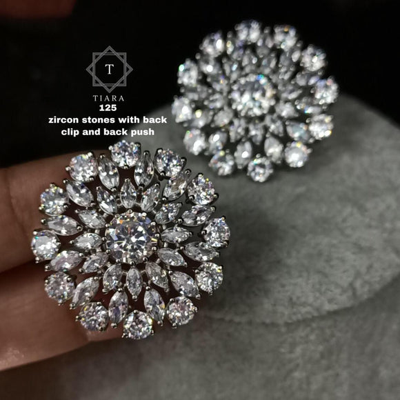 WHITE BIG ZIRCON STONES STUD WITH BACK CLIP AND BACK PUSH-MOE5TEW001W