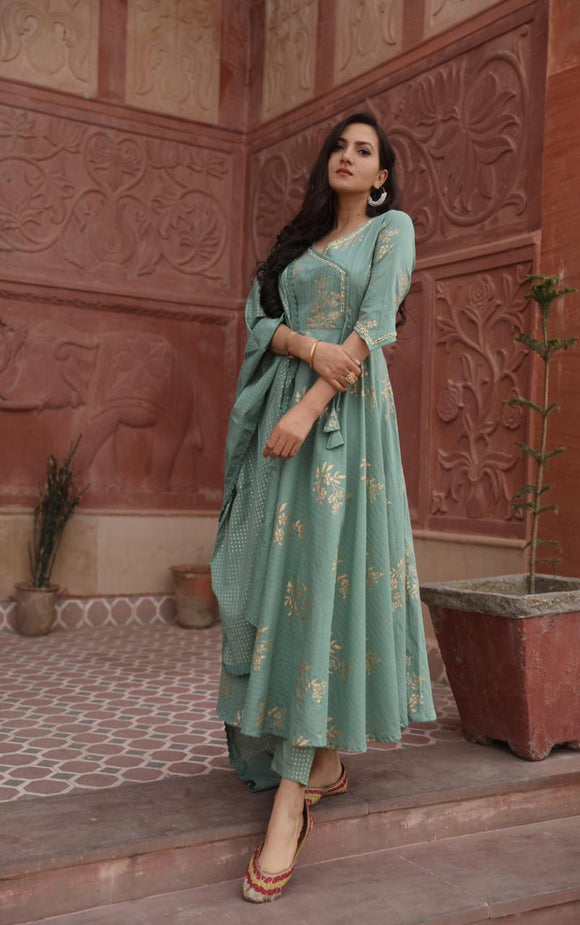 Cotton Lahariya Angrakha Anarkali Suit with Chudi Sleeves | Fashion dresses  casual, Anarkali suit, Kurti