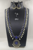 OXIDISED SILVER LONG NECKLACE SET WITH PEARLS FOR WOMEN-OSLNSPW001