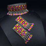 OXIDISED SILVER CHOKER NECKLACE SET  FOR WOMEN-OSLNSPW0011